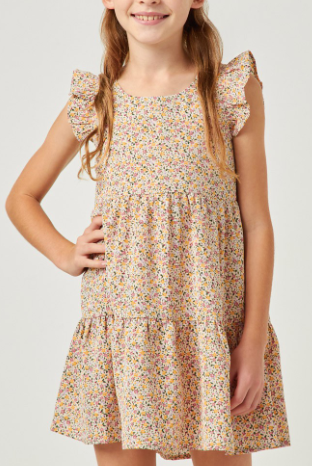 Girls Ditsy Floral Print Ruffle Detail Dress