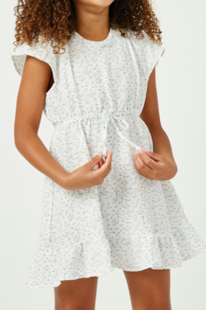 Girls Embroidered Smocked Shoulder Ruffle Dress