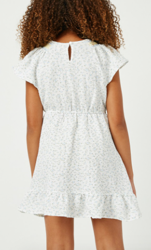 Girls Embroidered Smocked Shoulder Ruffle Dress