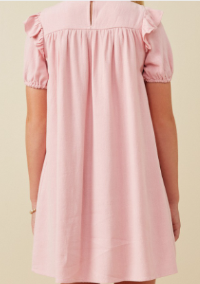 Girls Patch Pocket Square Neck Ruffled Dress