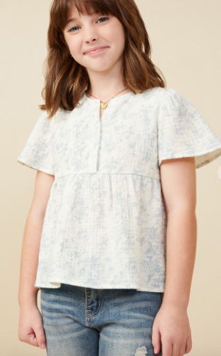 Girls Cloud Print Gauze Peplum Top