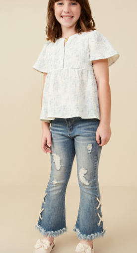 Girls Cloud Print Gauze Peplum Top