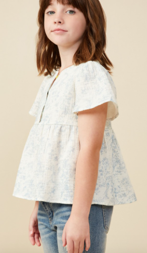 Girls Cloud Print Gauze Peplum Top