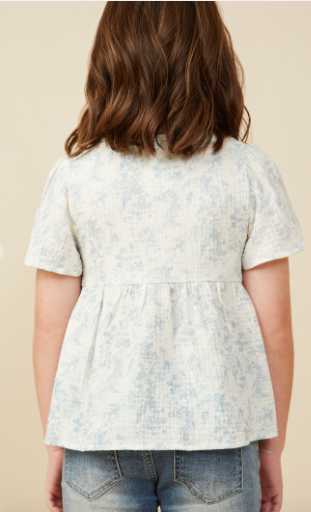 Girls Cloud Print Gauze Peplum Top