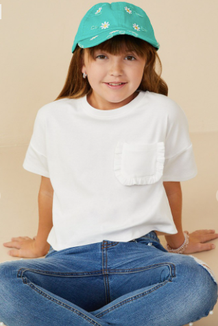 Girls Ruffle Pocket Knit T Shirt in white