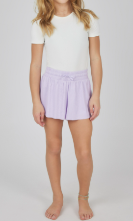Girls Rib Flutter Running Short w Inner Short in Lilac