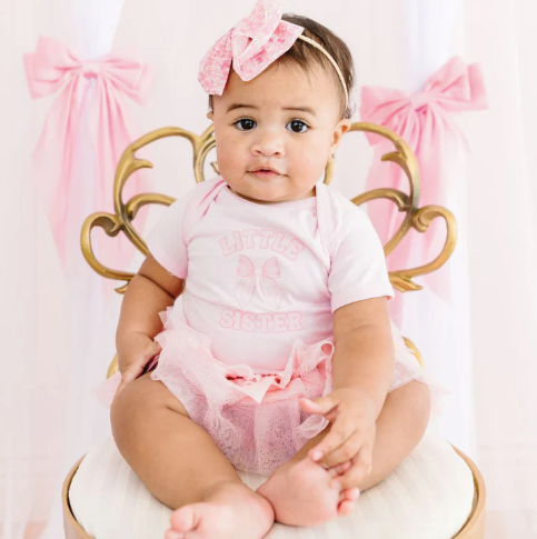 Little Sister Bow Short Sleeve Bodysuit - Ballet