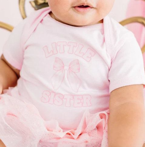 Little Sister Bow Short Sleeve Bodysuit - Ballet