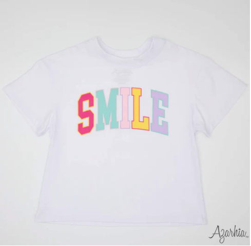 Smile Screen Print on white boxy tee