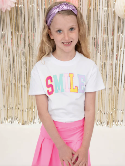 Smile Screen Print on white boxy tee
