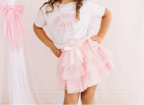 Big Sister Bow Short Sleeve T-Shirt - Ballet
