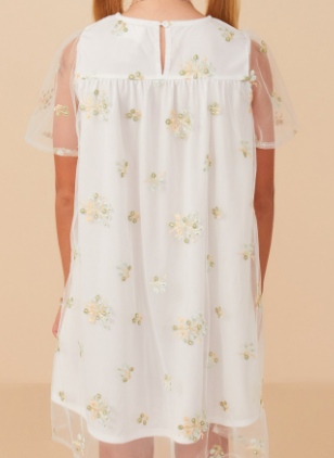 Girls Floral Embroidered Mesh Midi Dress