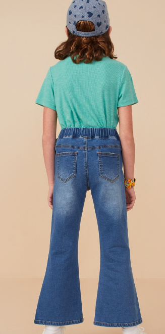 Girls Elastic Waist Straight Leg Denim Jeans