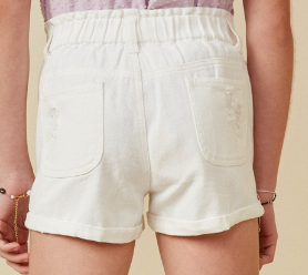 Girls High Waist Roll-Up Denim Short in White