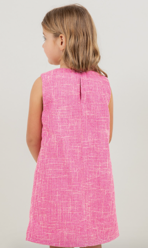 Pearl Detailed Front Bow Tweed Dress in Pink