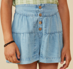 Girls Button Detail Tiered Wideleg Tencel Shorts