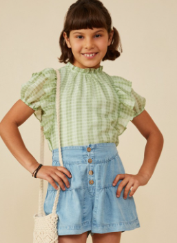 Girls Button Detail Tiered Wideleg Tencel Shorts