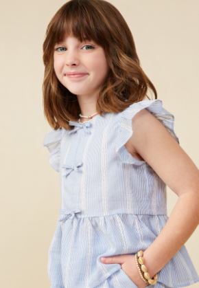 Girls Bow Detailed Crochet Lace Ruffle Tank in Blue