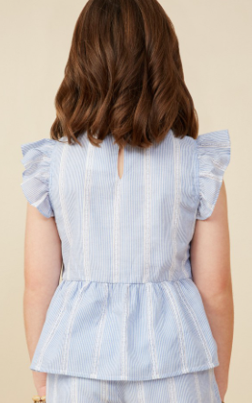 Girls Bow Detailed Crochet Lace Ruffle Tank in Blue