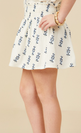 Girls Smocked Waist Floral Gauze Skirt