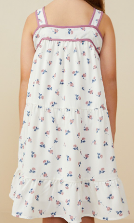 Girls Contrast Piped Ditsy Floral Tank Dress