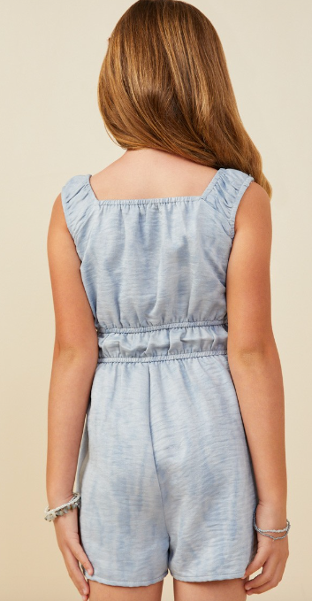Girls Textured Gathered Waist Sheen Romper