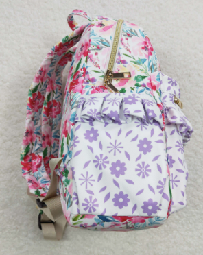 Pink Floral Ruffle Girls Backpack