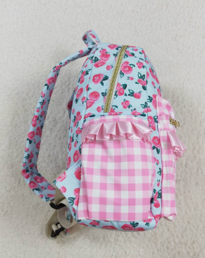 Pink Plaid Ruffle Floral Girls Backpack
