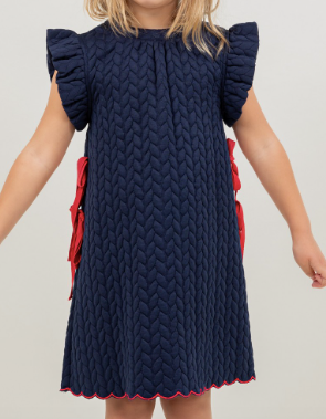 Ruffled Cap Sleeve With Bow Ribbons Detail Dress