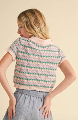 Tween Kids Girls Collared Crop Knit Top