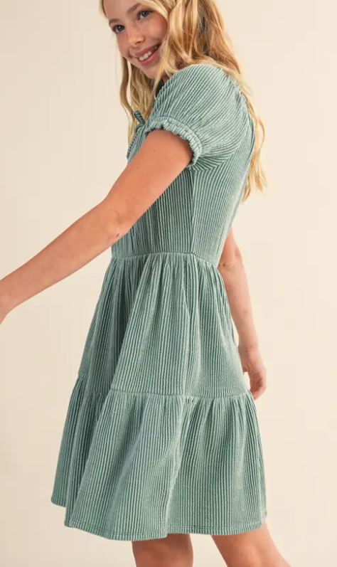 Tween Kids Girls Puff Sleeve Tiered Dress