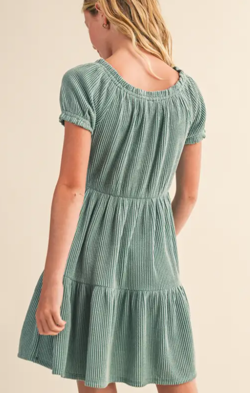 Tween Kids Girls Puff Sleeve Tiered Dress