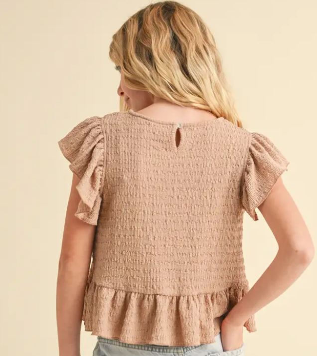 Tween Kids Girls Asymmetrical Sleeveless Top in Taupe
