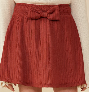 Girls Bow Detail Ribbed Knit Elastic Waist Skirt