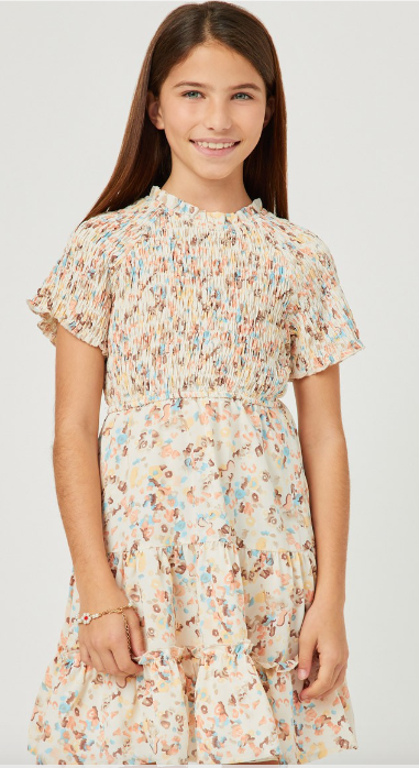 Girls Smocked Raglan Top Ruffle Tiered Dress