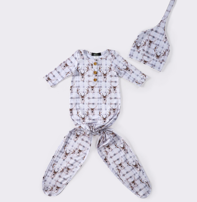 Plaid Deer Baby knotted Gown