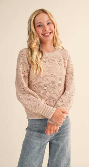 Round Neck Reglan floral sweater top