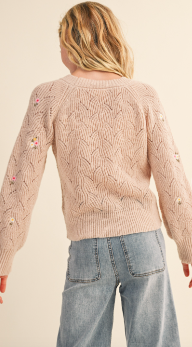 Round Neck Reglan floral sweater top