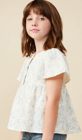 Girls Cloud Print Gauze Peplum Top