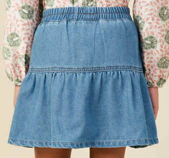Girls Pleated Button Detail Denim Skirt