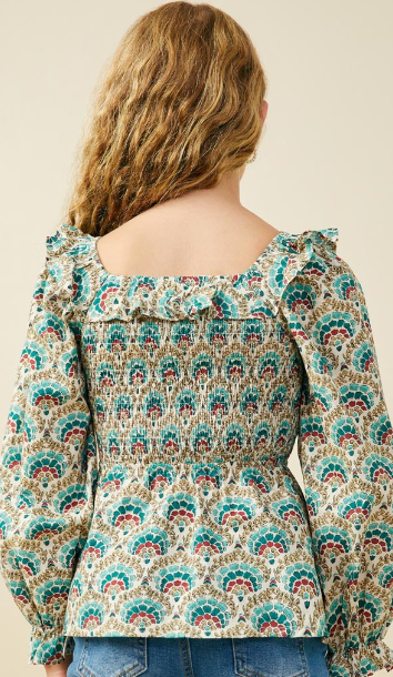 Girls Smithsonian Shin Budjitsukai Ruffled Smocked Top