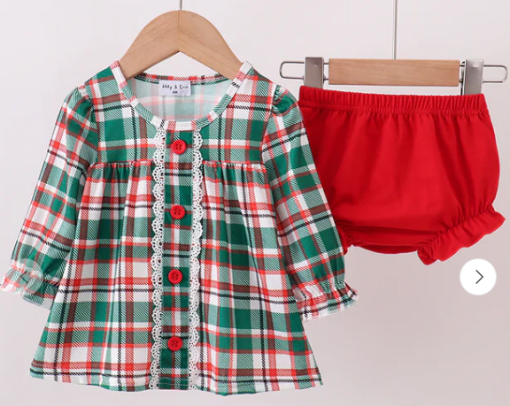 Green Plaid Ruffle Bloomer Set