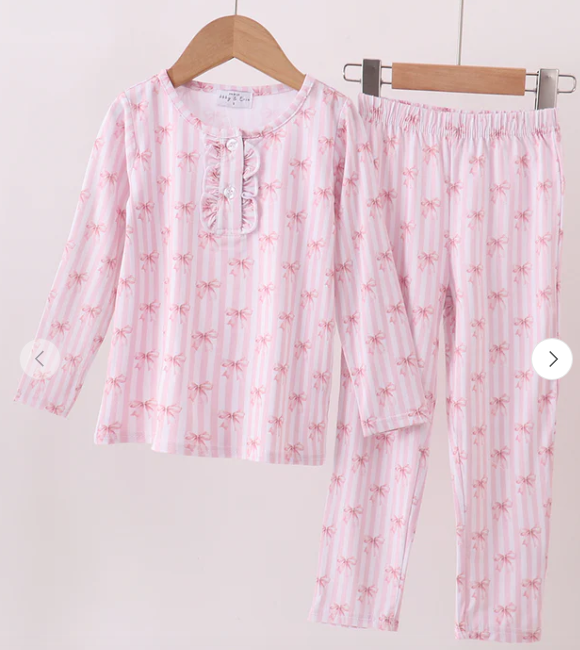Blush Bow Stripe Print Pajamas
