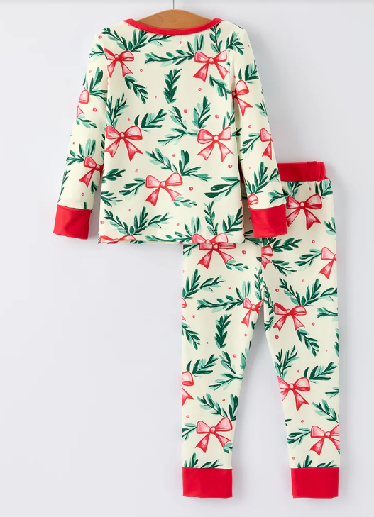 Christmas Bow and Holly Print Pajama Set