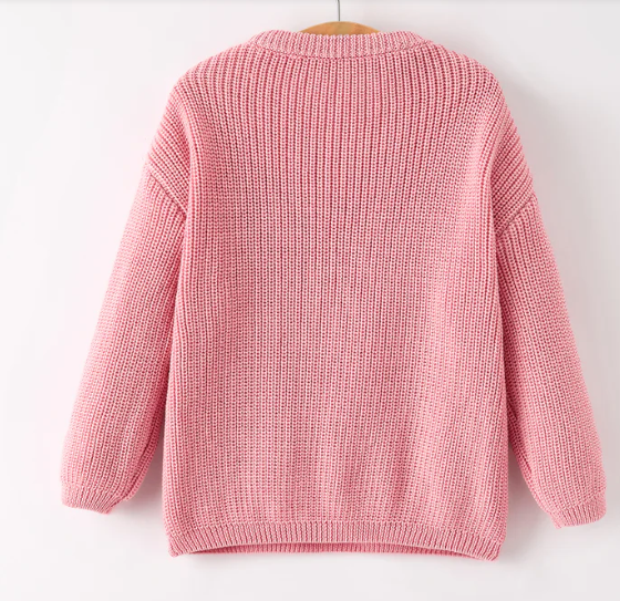 Christmas Winter Bow Girls Pink Pullover Sweater