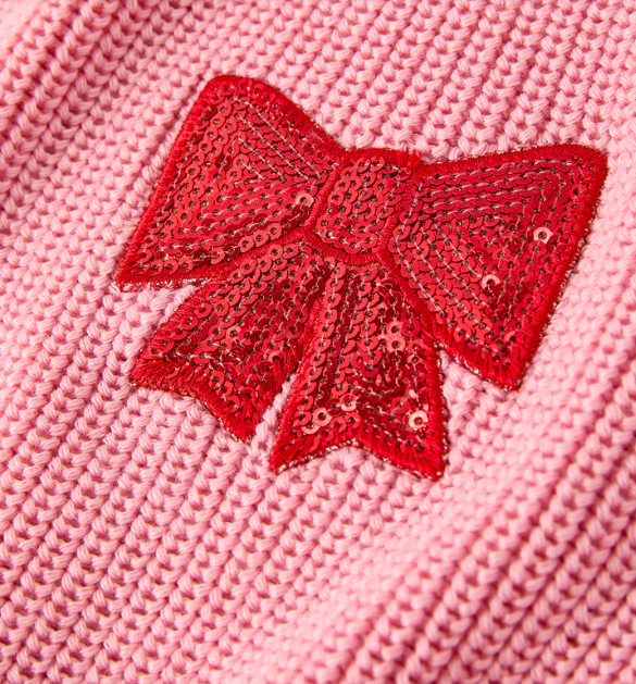 Christmas Winter Bow Girls Pink Pullover Sweater