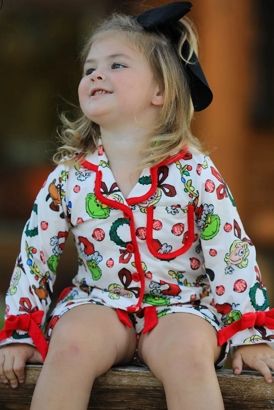 Christmas Wreath Character Print Girls Pajama Set