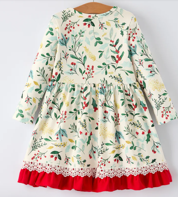 Toddler Girls Christmas Dress – Holiday Floral Print Outfit with Pockets