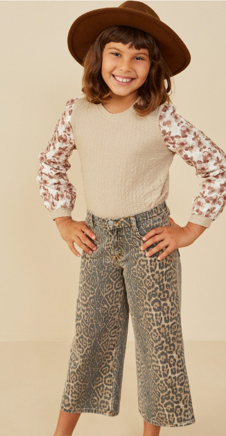 Girls Washed Leopard Print Relaxed Fit Denim Jeans