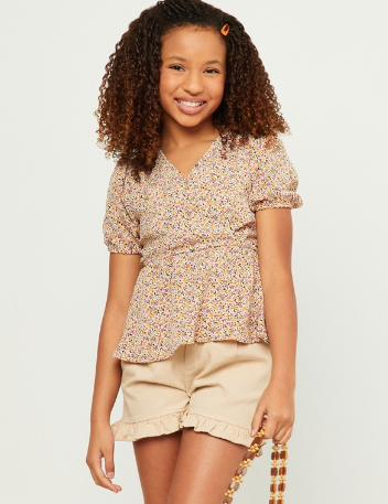 Girls Ditsy Floral Print Surplice Babydoll Top